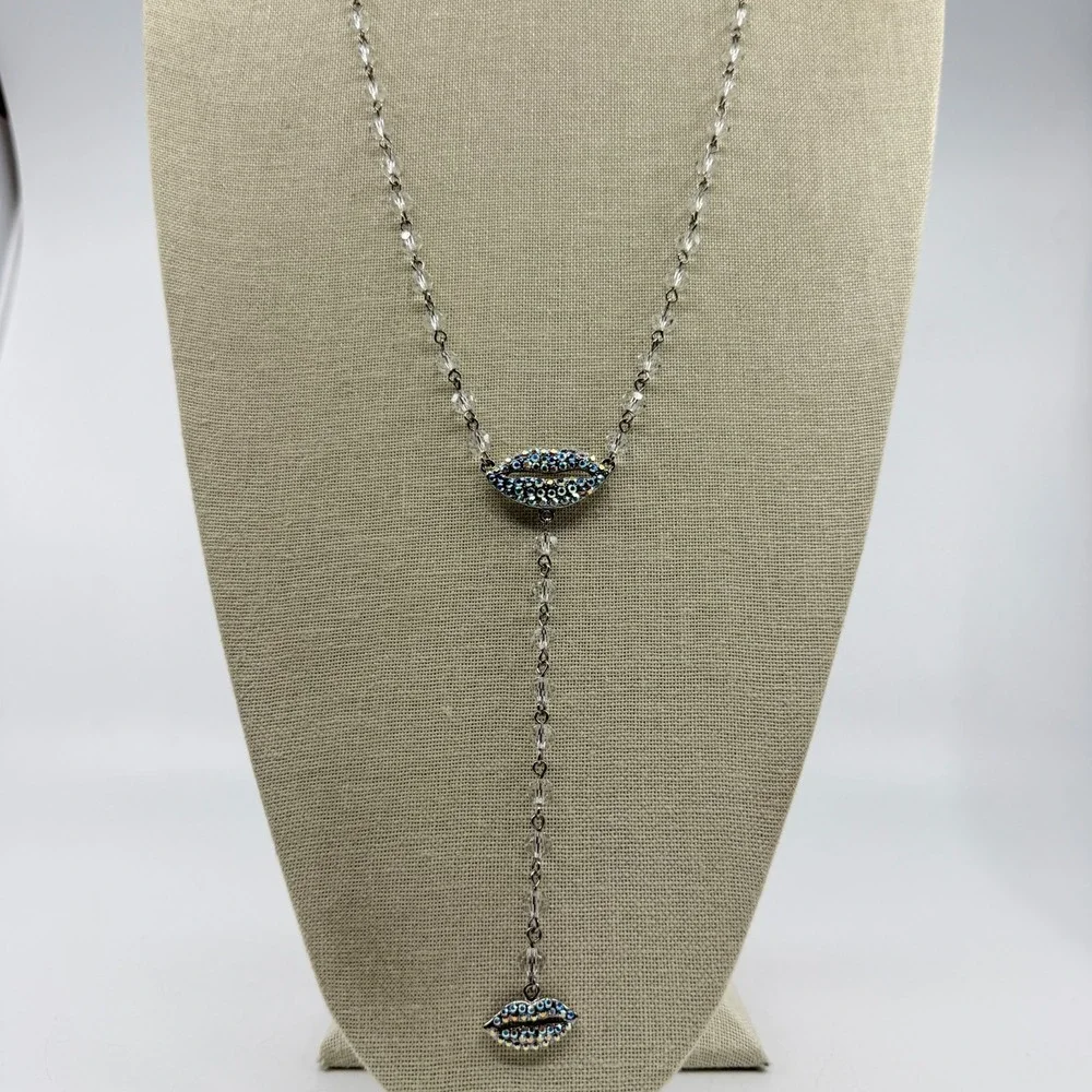 Y2K Crystal Lips Y-Necklace Sparkling Rhinestone Statement Jewelry Coquette Chic